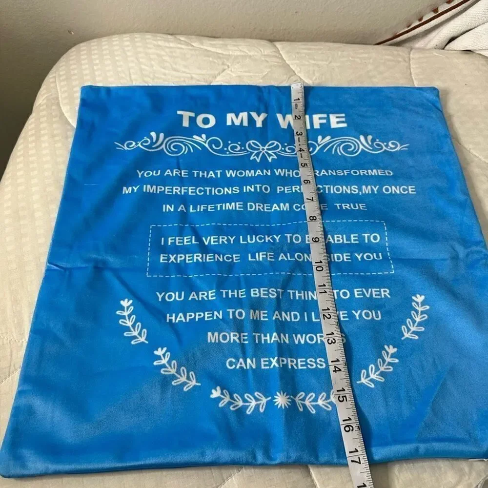 NWT Square Sofa Pillow Cover Blue To My Wife Blue